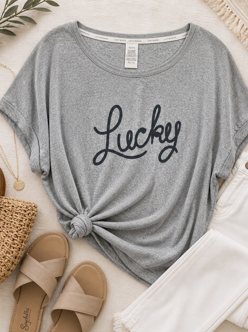 Lucky Brand Grey Lucky Script Graphic Tee XXL